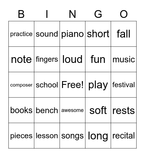 M U S I C  W O R D S Bingo Card