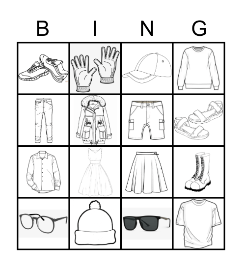 De kleding Bingo Card