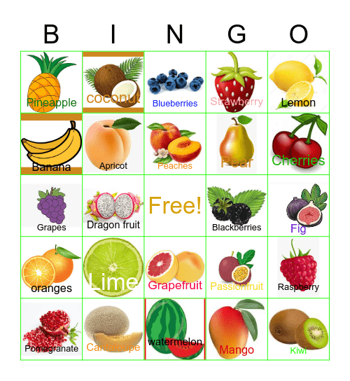 Fruit Bingo Card