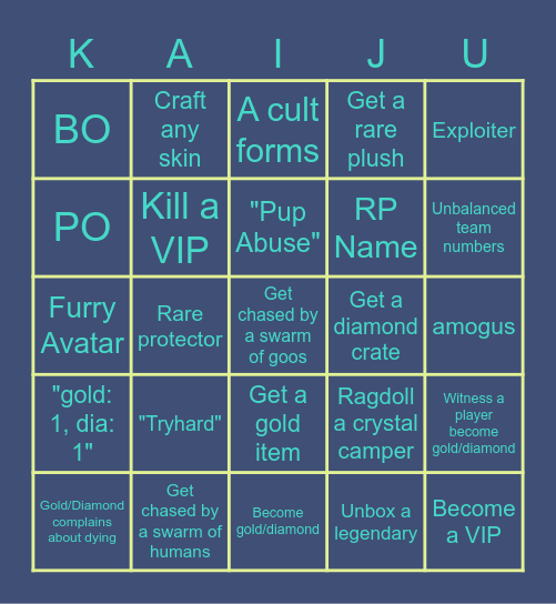 KP Roblox Bingo! Bingo Card