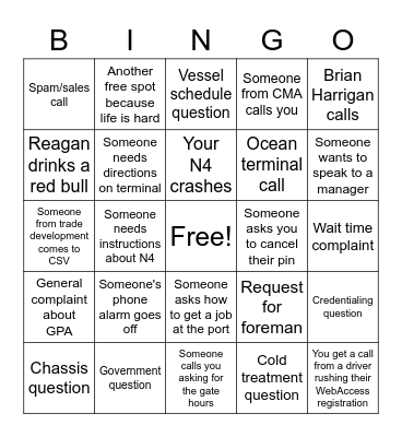 BINGO! CALL EDITION Bingo Card