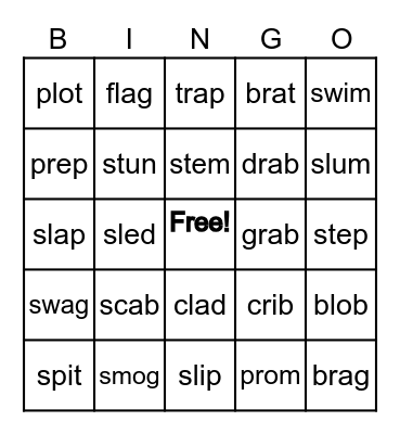 S, L, R Blends Bingo Card