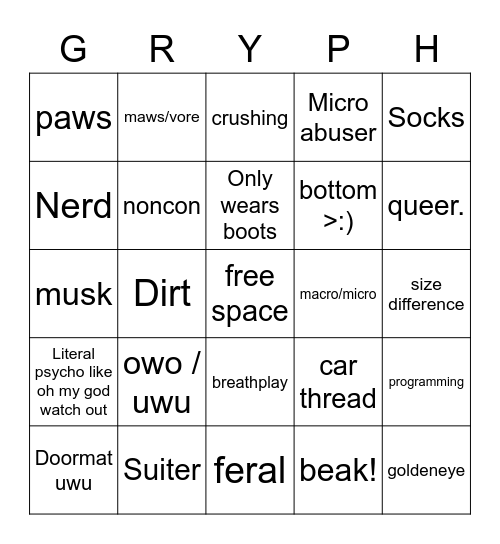 Gryphon Barn Bingo Card