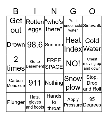 Emergecny Skills Bingo Card