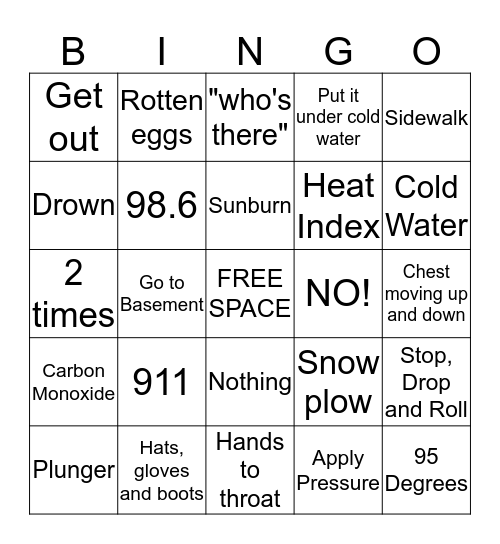 Emergecny Skills Bingo Card