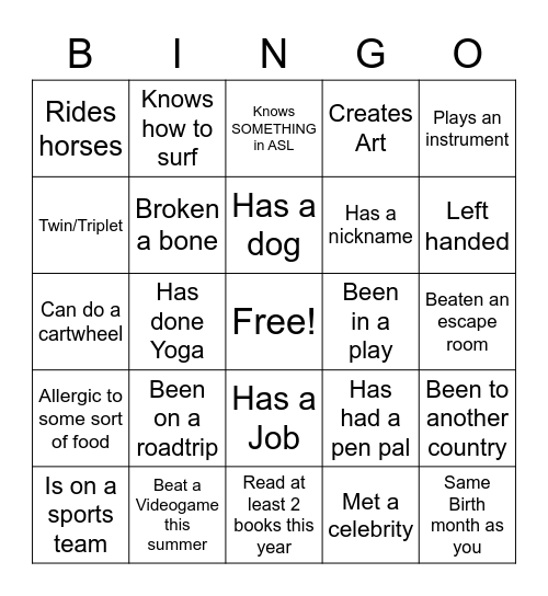 Untitled Bingo Card