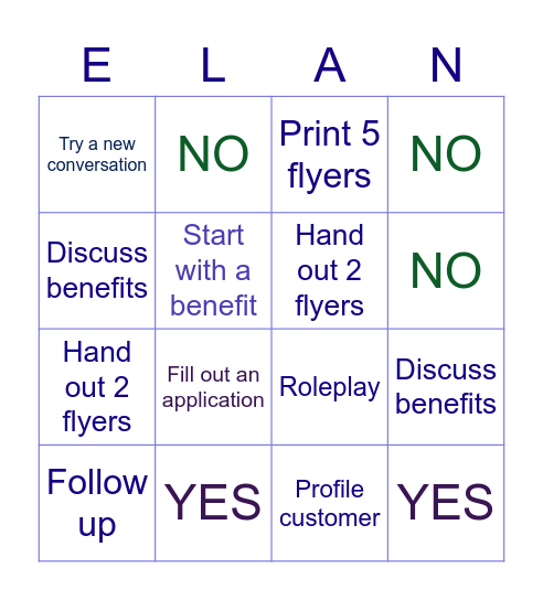 Elan Shining Stars Bingo Card