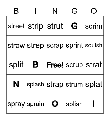 Three Initial Consonant Blends Bingo Card
