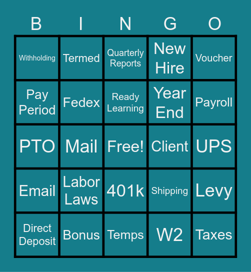 Payroll Week - Game 2 Bingo Card