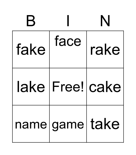 a_e Bingo Card