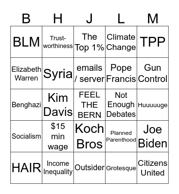 First Democratic Debate! Bingo Card