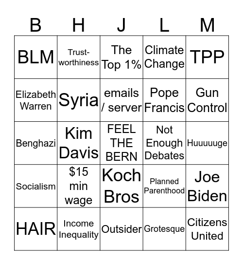 First Democratic Debate! Bingo Card