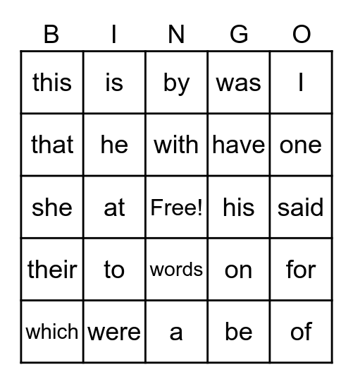 Fry 1-50 Bingo Card