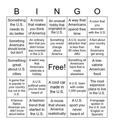 American Bingo Card