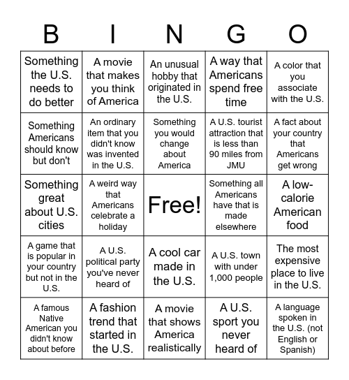 American Bingo Card