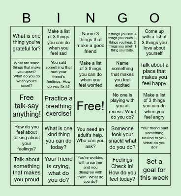 Social Emotional Bingo! Bingo Card