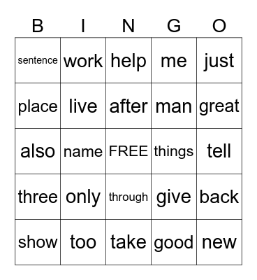 High Frequency Words 101 - 150 Bingo Card
