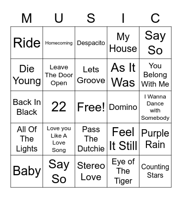 Music Bingo Card