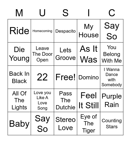 Music Bingo Card