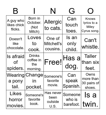 Your name here__________________ Bingo Card