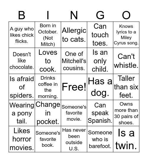 Your name here__________________ Bingo Card