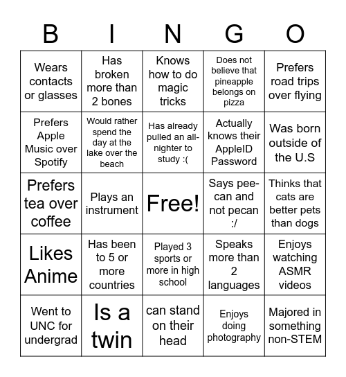 CAPS Social Bingo! Bingo Card