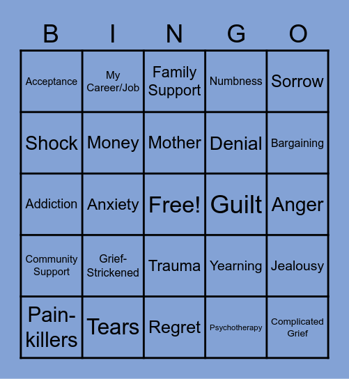 Bereavement Bingo Card