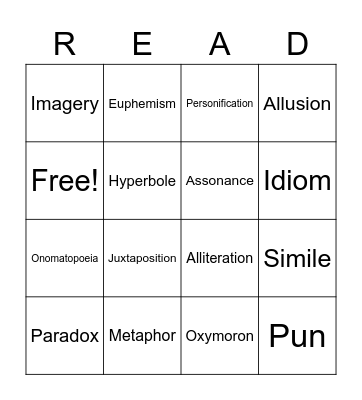 Figurative Language READ Bingo Card