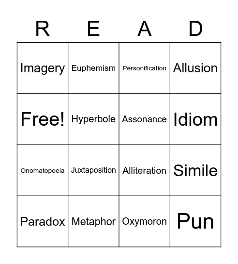 Figurative Language READ Bingo Card