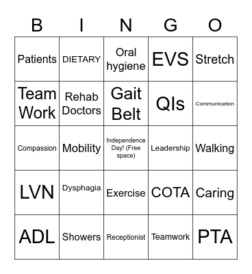 REHAB Bingo Card