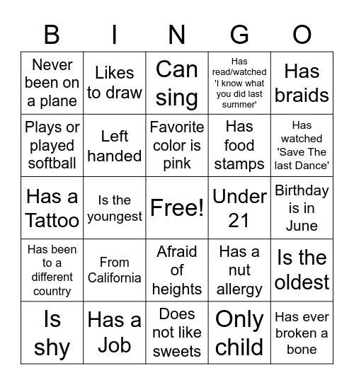 Diversity Bingo Card