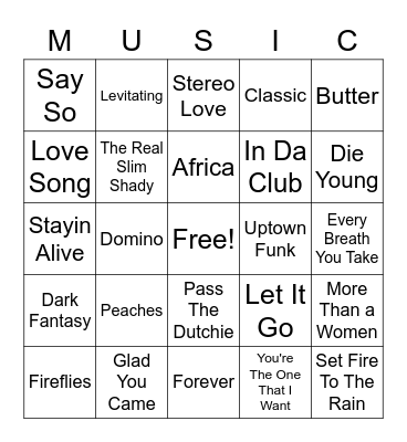 Music Bingo Card