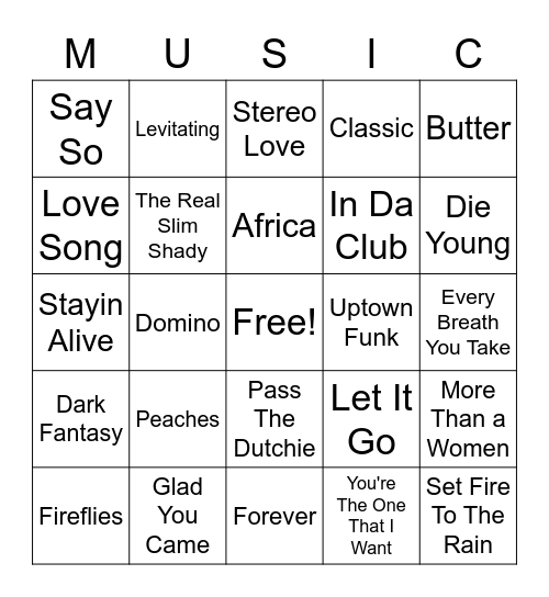 Music Bingo Card