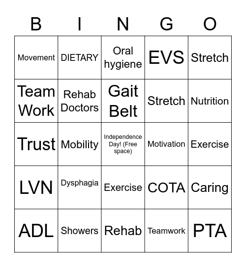 REHAB Bingo Card