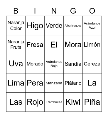 Las Frutas y Los Colores Bingo Card