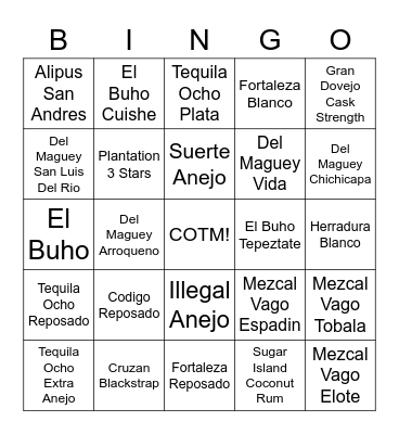 Back Bar Bingo Card