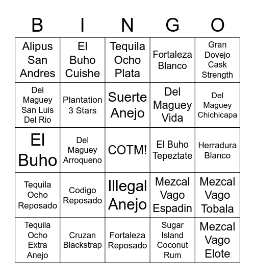 Back Bar Bingo Card