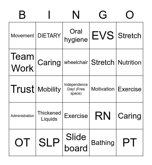 REHAB Bingo Card