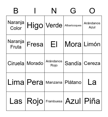 Las Frutas y Los Colores Bingo Card