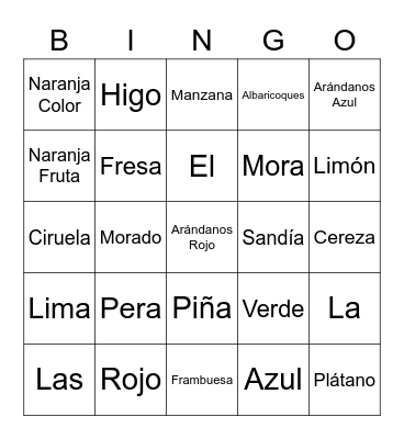 Las Frutas y Los Colores Bingo Card