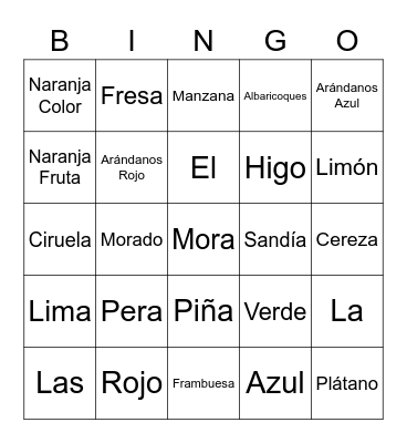 Las Frutas y Los Colores Bingo Card