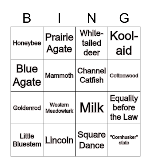 Nebraska Symbols Bingo Card