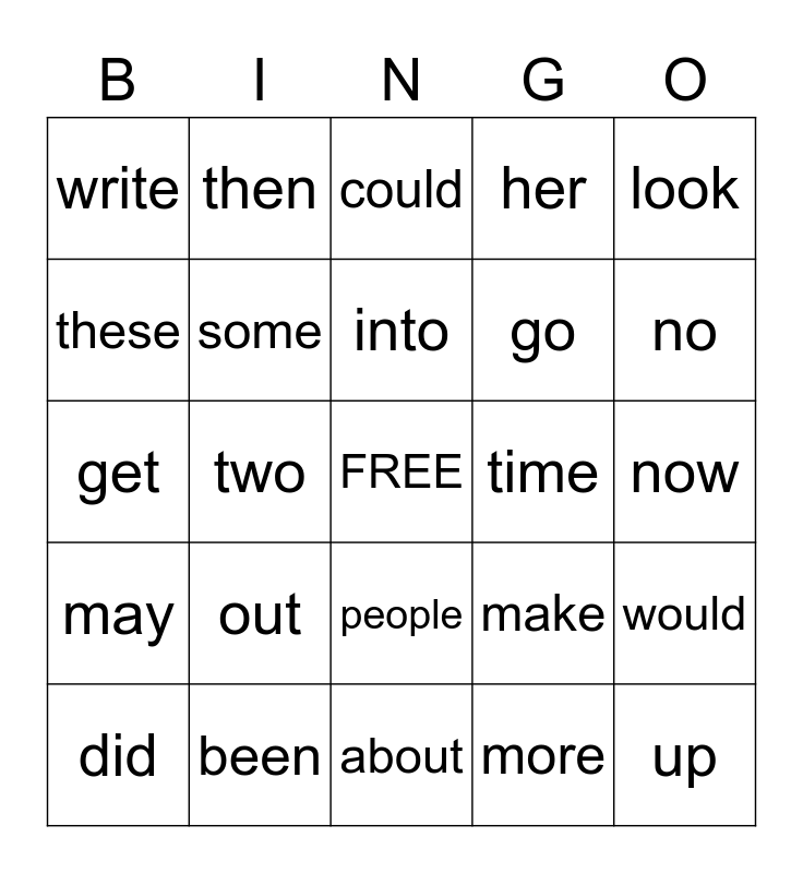 High Frequency Words 51-100 Bingo Card