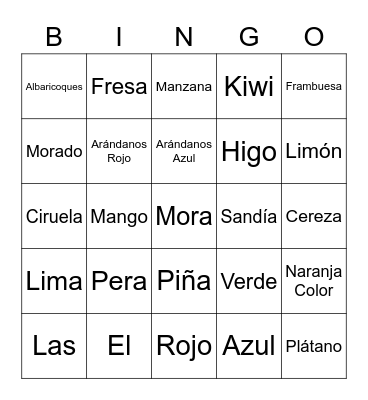 Las Frutas y Los Colores Bingo Card