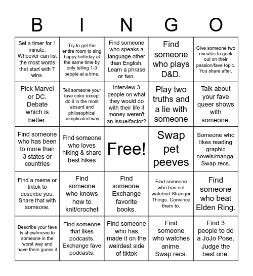 LGBTQ+ Mixer Bingo Card