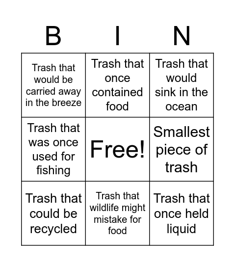 CHIS Coastal Cleanup 2022 Bingo Card