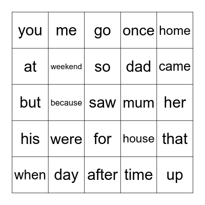 Oxford words bingo Card