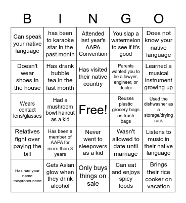 AAPA Bingo Card