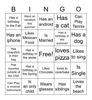 Ice-Ice Breaker! Bingo Card