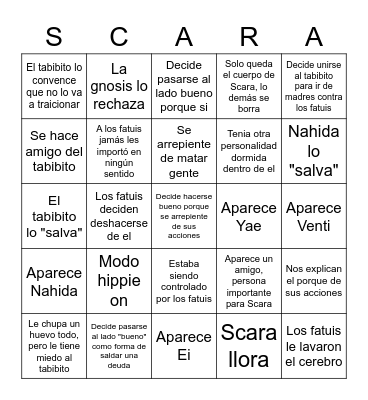 Scarauwu Bingo Card